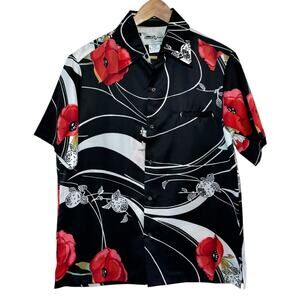 Vtg 1970's Tori Richard Honolulu Size Medium Black Red White Hawaiian Shirt